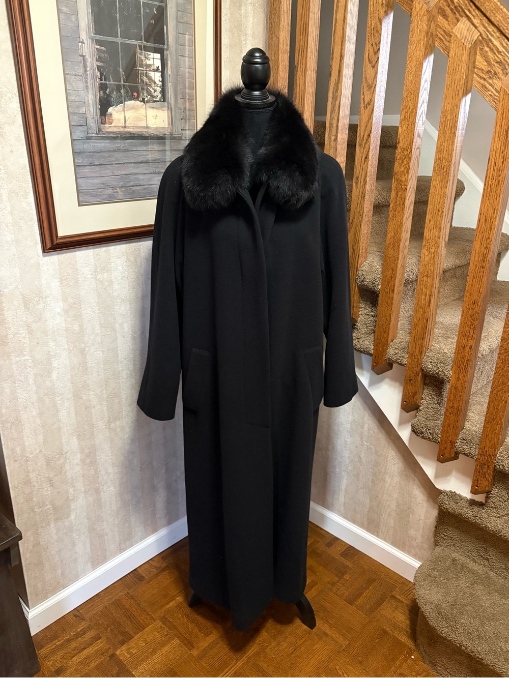 Black Long Trench Coat with Fur Collar